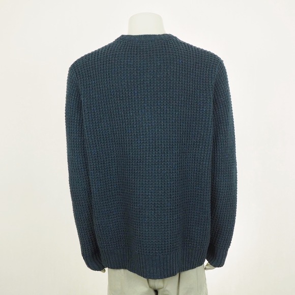 Eddie Bauer Pullover Sweater Mens XL Dark Blue Textured Wool Blend Waffle Knit - Picture 3 of 5